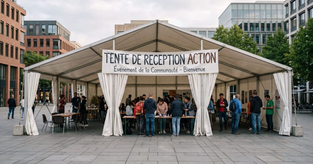 Tente de réception Action montée en extérieur, modèle abordable pour événements et fêtes de jardin