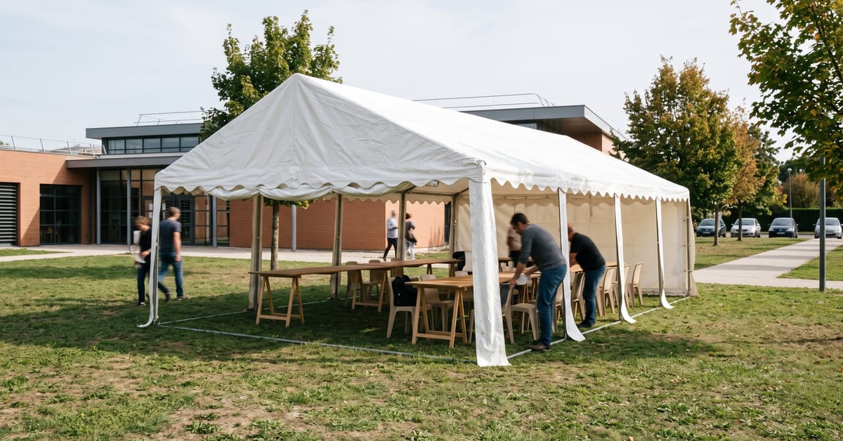 Tente de réception pas chère installée en extérieur pour un événement festif