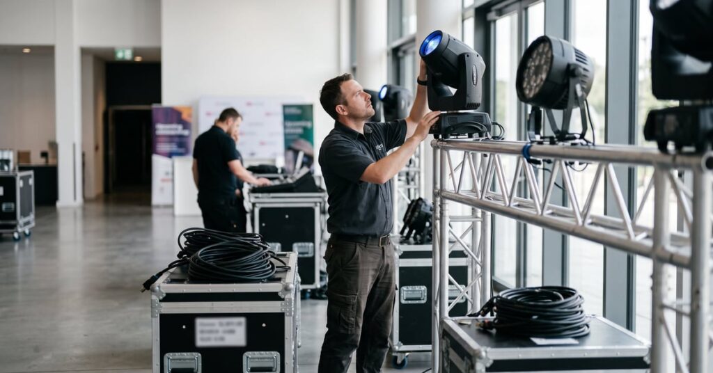 Location éclairage événementiel : mise en lumière professionnelle pour une salle de réception
